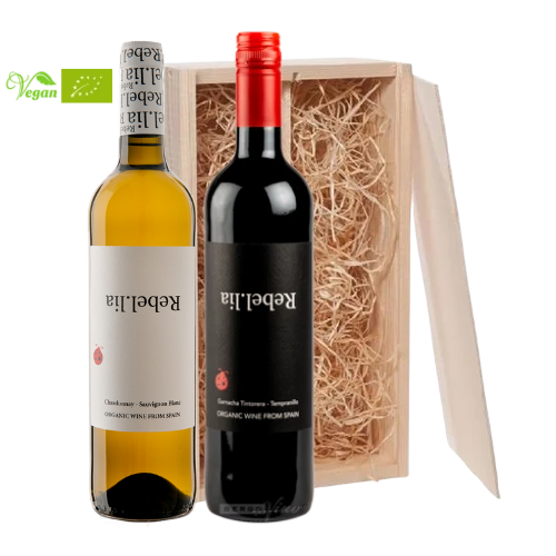 Bodegas Vegalfaro, Rebel.lia Blanco & Tinto  incl. houten wijnkist